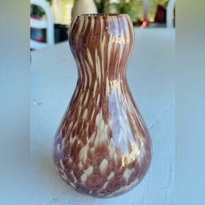 Vintage Murano style miniature hand blown brown & cream bud vase